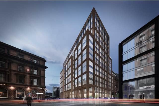 The new JP Morgan & Chase HQ under construction at the corner of Robertson Street and Argyle Street in Glasgow with the building to span 13 floors and house up to 3,000 staff. Picture: Contributed