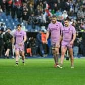 Scotland players trudge off the Stadio Olimpico pitch after defeat in Rome at the weekend (Picture: Alberto Pizzoli/AFP via Getty)