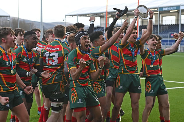 Queen Victoria lift the under-16s Shield after defeating North Berwick High School in the final