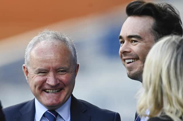 GLASGOW, SCOTLAND - APRIL 15: In-coming Rangers  chief executive James Bisgrove (pictured right) maintains he and chairman John Bennett will be open to engagement and constructive dialogue as he hints at the club's resetting their relations with such as the SPFL. (Photo by Rob Casey / SNS Group)