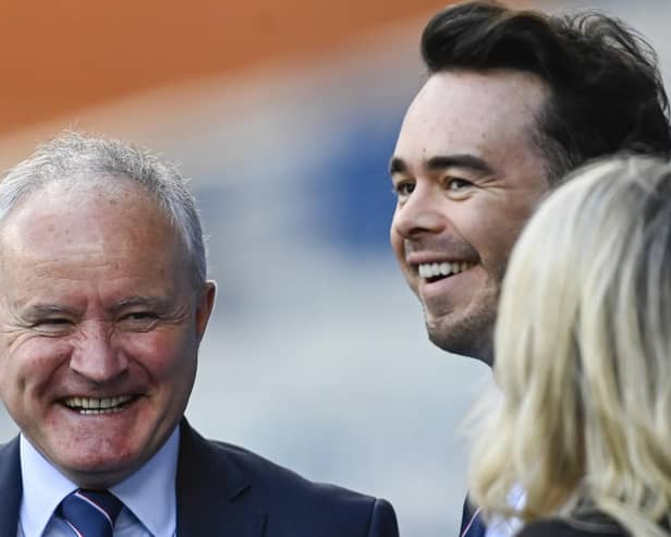 GLASGOW, SCOTLAND - APRIL 15: In-coming Rangers  chief executive James Bisgrove (pictured right) maintains he and chairman John Bennett will be open to engagement and constructive dialogue as he hints at the club's resetting their relations with such as the SPFL. (Photo by Rob Casey / SNS Group)