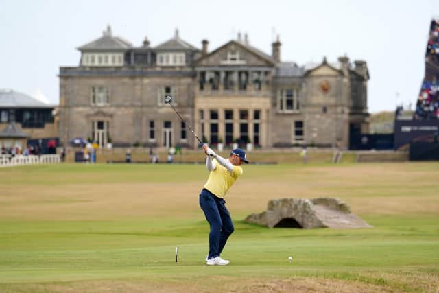 Spain's Sergio Garcia tees off the 18th during day four of The Open at the Old Course, St Andrews. Picture date: Sunday July 17, 2022. PA Photo. See PA story GOLF Open. Photo credit should read: David Davies/PA Wire.