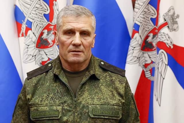 Russian Gen. Lt. Sergei Sevryukov speaks. Picture: Russian Defense Ministry Press Service via AP