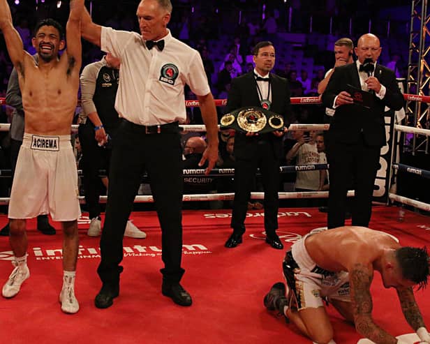 Erik Robles is crowned world champion as a distraught Lee McGregor falls to the canvas. Picture: Shabba Shafiq.
