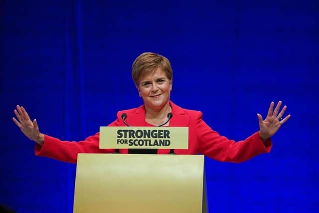 First Minister Nicola Sturgeon delivers her keynote speech during the SNP conference at The Event Complex Aberdeen (TECA) in Aberdeen , Scotland.