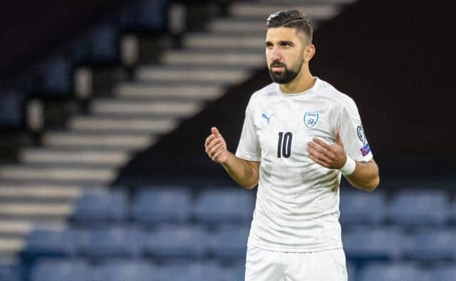 GLASGOW, SCOTLAND - OCTOBER 08: Moanes Dabbur in action for Israel during a Euro 2020 Play off match between Scotland and Israel at Hampden Park, on October 08 2020, in Glasgow, Scotland (Photo by Craig Williamson / SNS Group)