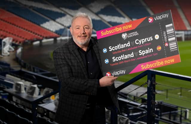 Memories of Walter Smith and their stint together overseeing Scotland proved vivid for Ally McCoist at Hampden as he promoted Viaplay’s live and exclusive coverage of Scotland v Cyprus and Scotland v Spain. Viaplay is available to stream from viaplay.com or via your TV provider on Sky, Virgin TV and Amazon Prime as an add-on subscription. (Photo by Craig Williamson / SNS Group)