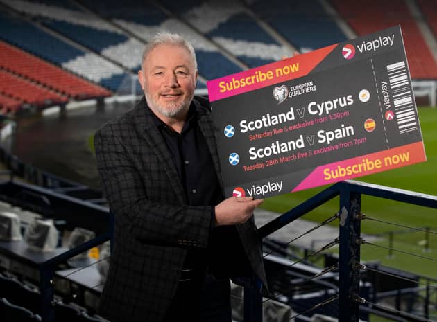 Memories of Walter Smith and  their stint together overseeing Scotland proved vivid for Ally McCoist at Hampden as he  promoted Viaplay’s live and exclusive coverage of Scotland v Cyprus and Scotland v Spain. Viaplay is available to stream from viaplay.com or via your TV provider on Sky, Virgin TV and Amazon Prime as an add-on subscription. (Photo by Craig Williamson / SNS Group)