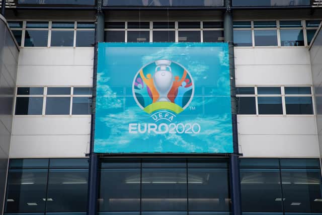 A general view of Euro 2020 branding on display at Hampden Park. Picture: SNS Group