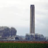 The last remaining main structure at Longannet Power Station in Kincardine was demolished this morning. Picture: Michael Gillen.