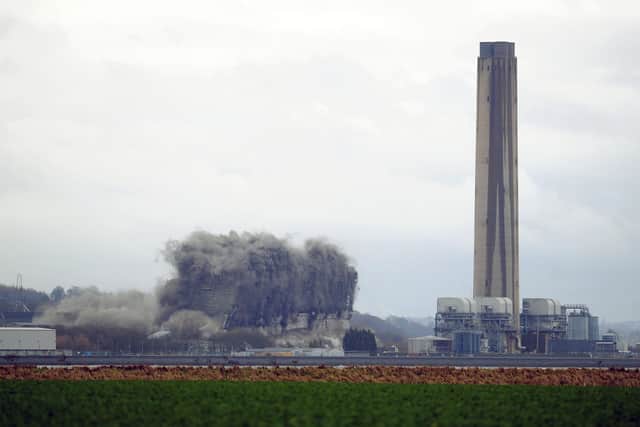 The last remaining main structure at Longannet Power Station in Kincardine was demolished this morning. Picture: Michael Gillen.