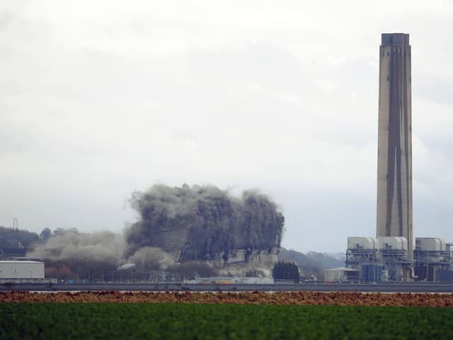 The last remaining main structure at Longannet Power Station in Kincardine was demolished this morning. Picture: Michael Gillen.