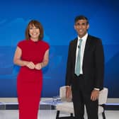 Liz Truss, Kay Burley and Rishi Sunak ahead of the Sky News special programme 'The Battle for Number 10'. Picture: Chris Lobina/Sky News/PA Wire