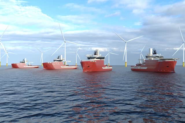 An image showing the four vessels that will be used for the giant Dogger Bank offshore wind farm.