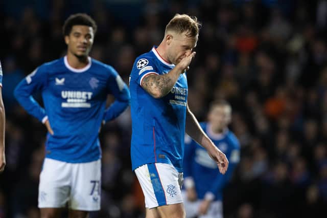 Rangers' Scott Arfield looks dejected during the defeat by Ajax at Ibrox.