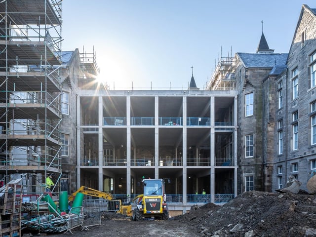The old hospital was vacated in 2003 but refurbishment work to restore, extend and upgrade the category A listed building did not begin in earnest for more than a decade. The project design team was led by Atkins Realis, with architects Bennetts Associates and construction partner Balfour Beatty