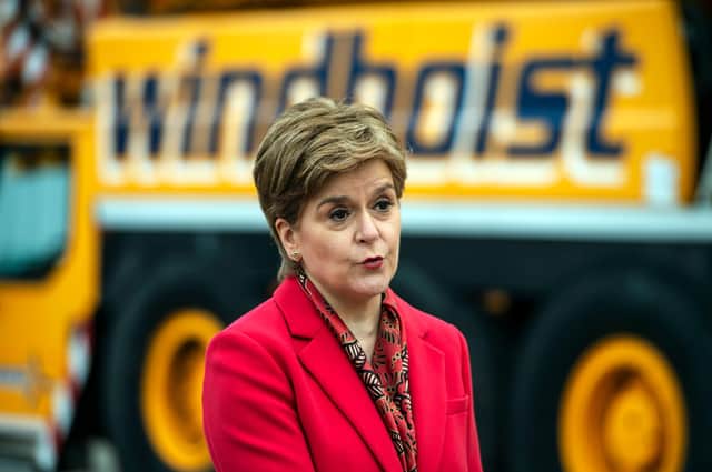 Nicola Sturgeon visits turbine installation company, Windhoist in Irvine yesterday (Picture: Andy Buchanan/WPA pool/Getty Images)