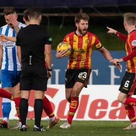 Partick Thistle's Ross Docherty (centre) celebrates his late equaliser in the 1-1 draw with Kilmarnock. (Photo by Craig Foy / SNS Group)
