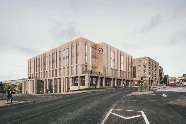 A CGI impression of how the new BT contact centre base in the heart of Dundee will look.