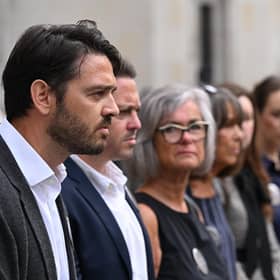 Chinook Justice Campaigners, pictured outside the High Court in London.