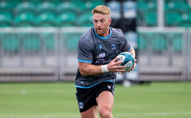 Kyle Steyn during a Glasgow Warriors training session at Scotstoun which will host the club's match against the Sharks on Saturday. Picture: Ross MacDonald/SNS