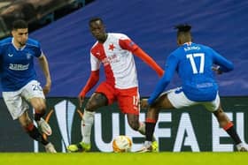 New Rangers signing Abdallah Sima in action for Slavia Prague at Ibrox in the Europa League in March 2021.  (Photo by Alan Harvey / SNS Group)