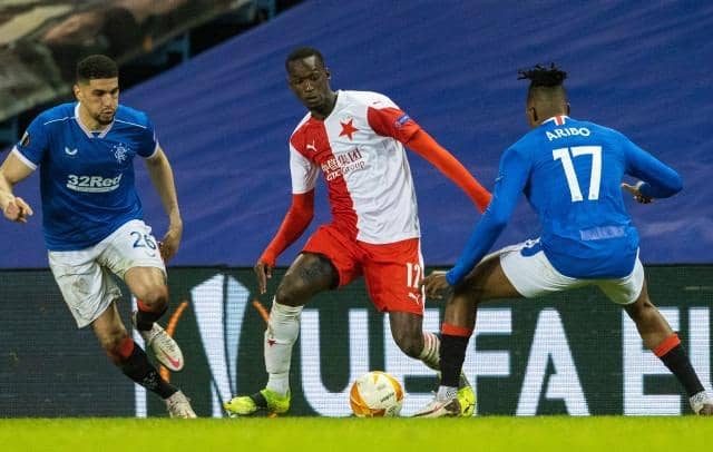 New Rangers signing Abdallah Sima in action for Slavia Prague at Ibrox in the Europa League in March 2021.  (Photo by Alan Harvey / SNS Group)