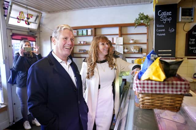 Labour leader Keir Starmer and Deputy Leader Angela Rayner visit Entwhistle's deli on a walkabout in Ramsbottom, Greater Manchester, at the start of campaigning in the 2022 local elections