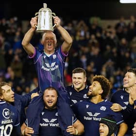Scotland's retiring chief medical officer Dr James Robson lifts the Calcutta Cup after the win over England at Murrayfield last month.  (Picture: Jane Barlow/PA)