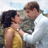 Ambika Mod and Leo Woodall as Emma and Dexter in the new Netflix series, One Day, filming in Edinburgh. Pic. Contributed