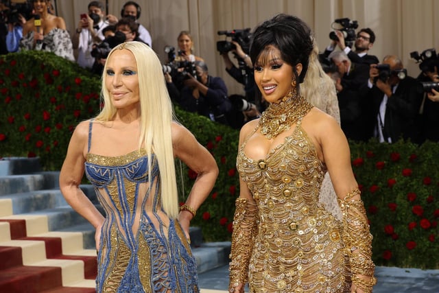 Donatella Versace has thanked rapper Cardi B for the “amazing birthday present” of accompanying her on the red carpet at the Met Gala. Photo by Mike Coppola/Getty Images