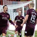 Lawrence Shankland celebrates after putting Hearts ahead in Airdrie. (Photo by Mark Scates / SNS Group)