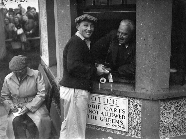Singer Bing Crosby on the Old Course at St Andrews in 1950.