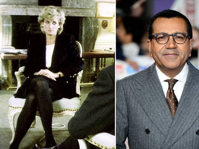 Martin Bashir (right) and (left) Princess Diana speaks to the BBC correspondent during their interview. Picture: PA