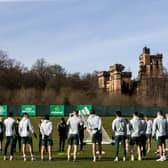 The Celtic players take coaching instructions during their training session ahead of facing Hearts.