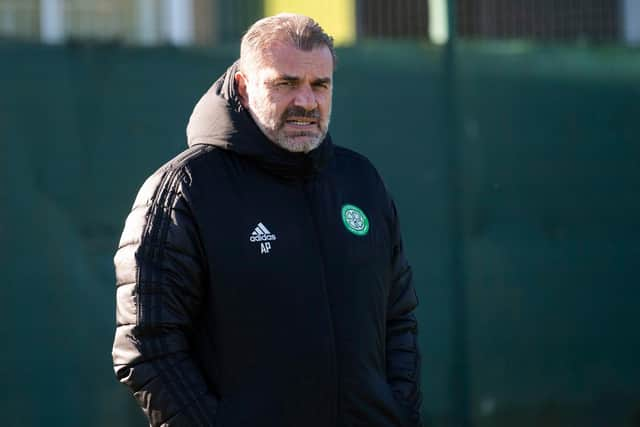 Ange Postecoglou watches over training at Lennoxtown.