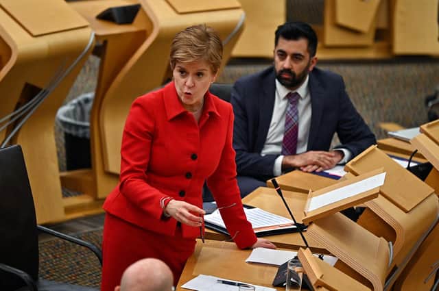 First Minister Nicola Sturgeon gives a coronavirus update at the Scottish Parliament on December 14, 2021 (Photo by Jeff J Mitchell/Getty Images)