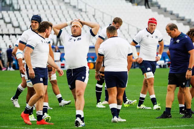 Scotland's forwards will face a huge physical test against South Africa in Marseille.  (Photo by CLEMENT MAHOUDEAU/AFP via Getty Images)