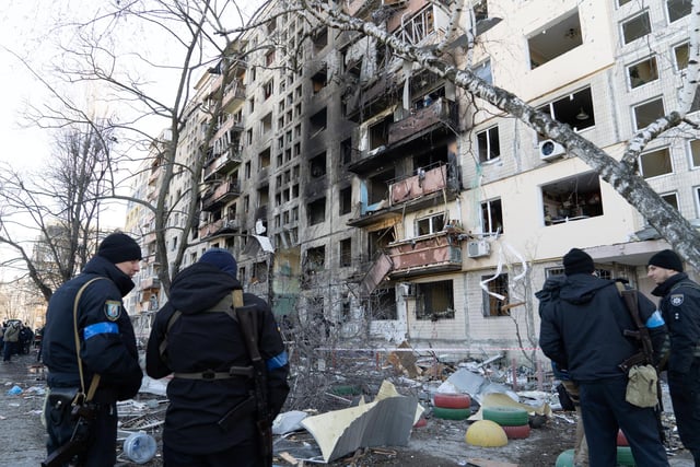 The remnants of an apartment block after it was set on fire by pieces of a Russian missile intercepted by Ukrainian air defences over Kyiv's Obolon district. Two were reportedly killed.

Photojournalist Bennett Murray captured scenes on March 14 in Obolon district, Kyiv, Ukraine.