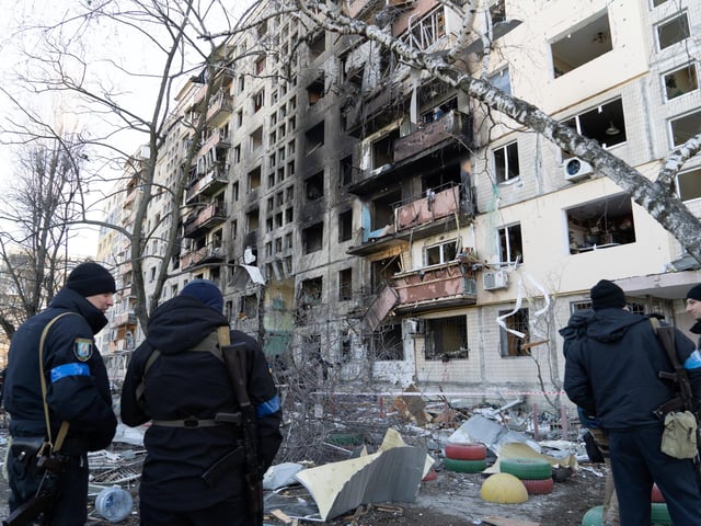 The remnants of an apartment block after it was set on fire by pieces of a Russian missile intercepted by Ukrainian air defences over Kyiv's Obolon district. Two were reportedly killed.

Photojournalist Bennett Murray captured scenes on March 14 in Obolon district, Kyiv, Ukraine.