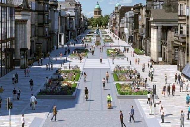 Edinburgh councillors ideal vision for George Street would see the current parking down the centre of the street removed, buses rerouted, the pavement widened and vehicles excluded for most of the day