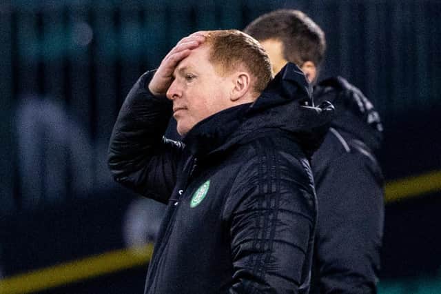 Celtic manager Neil Lennon puts his hand to his head during the defeat to Ross County at Celtic Park on November 29, 2020 (Photo by Alan Harvey / SNS Group)