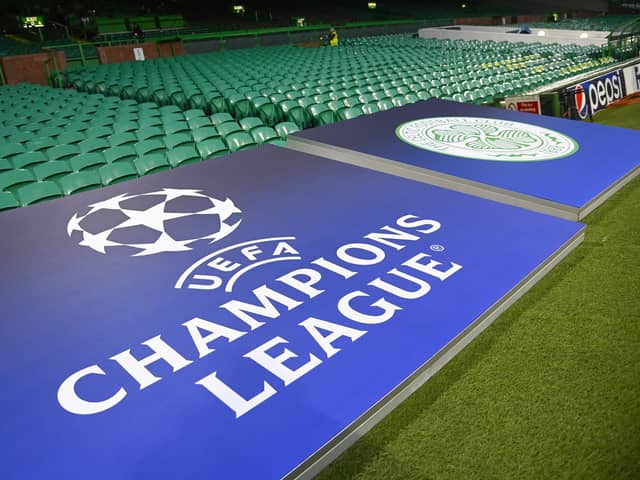 Champions League branding at Celtic Park ahead of a group stage match against Atletico Madrid in October. (Photo by Rob Casey / SNS Group)