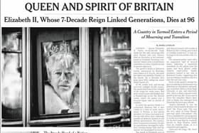 The New York Times is one of many newspapers worldwide which led with a story on the Queen's death.