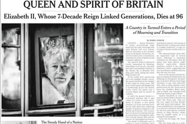 The New York Times is one of many newspapers worldwide which led with a story on the Queen's death.