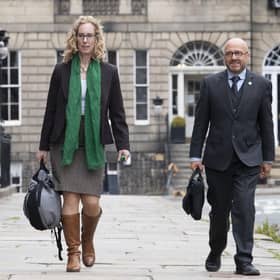 Scottish Green co-leaders Patrick Harvie and Lorna Slater arrive at Bute House in Edinburgh. Picture: Lesley Martin/PA Wire
