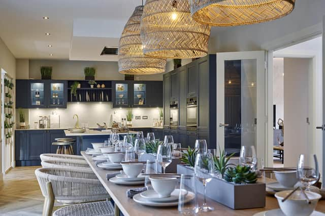 The showhome’s open-plan kitchen dining area