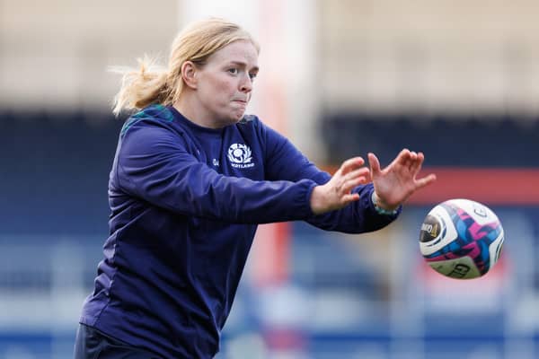 Sarah Bonar during a Scotland training session at the Hive Stadium ahead of the start of the Women's Six Nations. (Photo by Ross Parker / SNS Group)