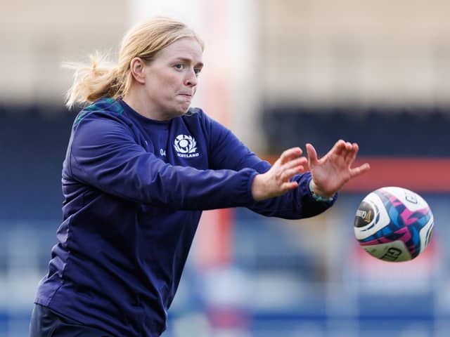 Sarah Bonar during a Scotland training session at the Hive Stadium ahead of the start of the Women's Six Nations. (Photo by Ross Parker / SNS Group)