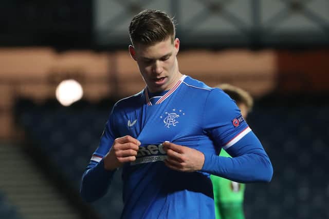 Cedric Itten, recalled from his loan spell at German club Greuther Furth, scored in Rangers' 4-0 Scottish Cup win over Stirling Albion at Ibrox. (Photo by RUSSELL CHEYNE/POOL/AFP via Getty Images)
